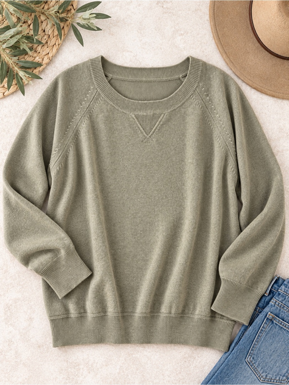 PLY Cashmere 100% Cashmere 2-Ply Crewneck Sweatshirt Style Sweater XL Sage Green